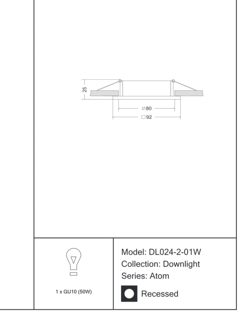 Spot incastrabil de tavan/plafon directionabil 30° Atom MYDL024-2-01W