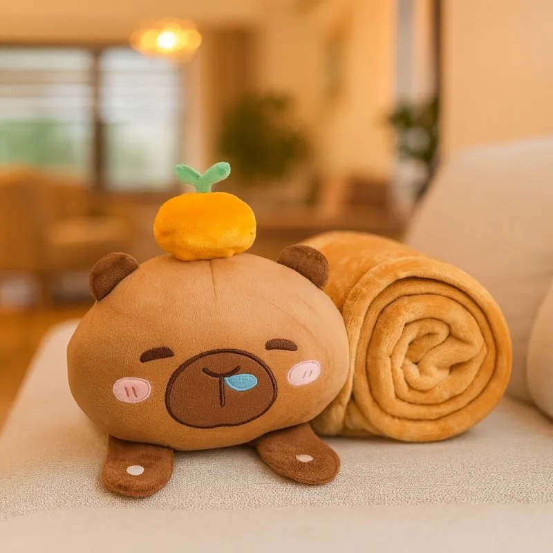 Set 2 în 1, pătură moale cu pernă Capybara, XL, 100x170 cm, eCarla, KOC20