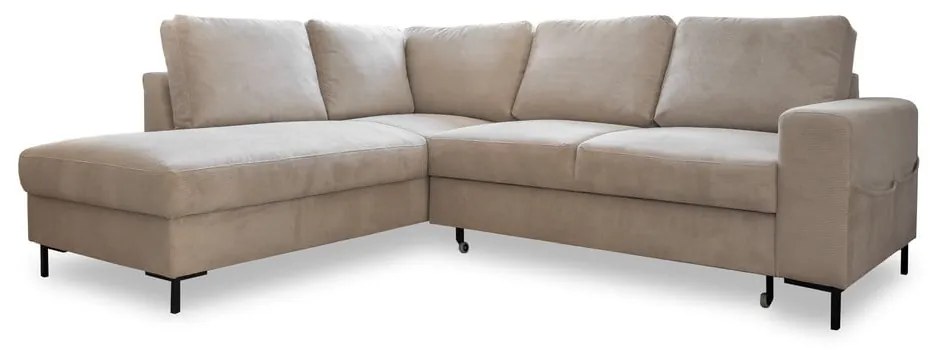 Colțar bej extensibil cu tapițerie din catifea reiată (cu colț pe partea stângă ) Lofty Lilly – Miuform