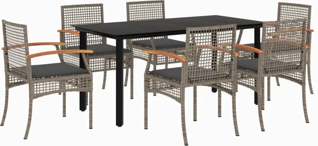 vidaXL Set mobilier de grădină cu perne, 7 piese, gri, poliratan