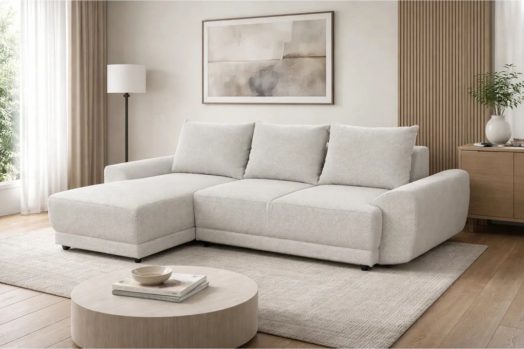 Coltar de living ASTOR, sezlong stanga, stofa bej - New York G008, 254