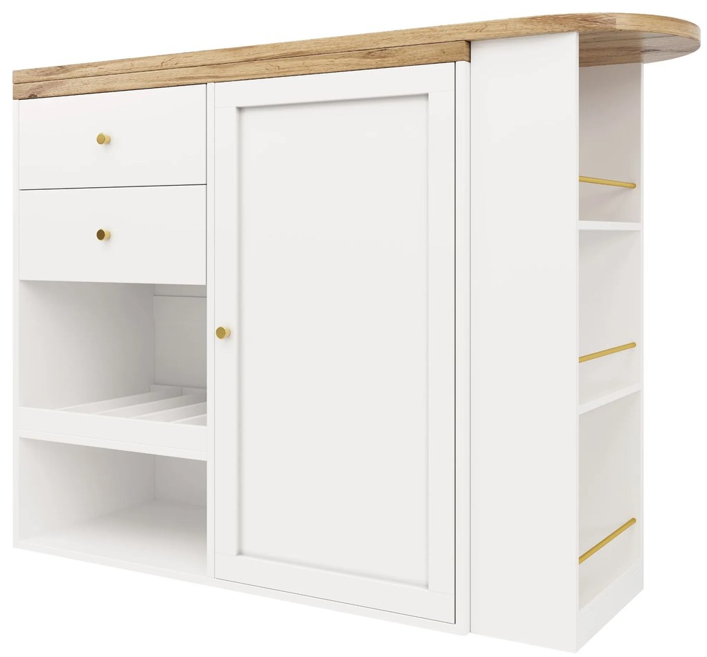 Masă de bar rotativă 360° cu 2 sertare și dulap cu ușă glisantă, Alb | Aosom Romania