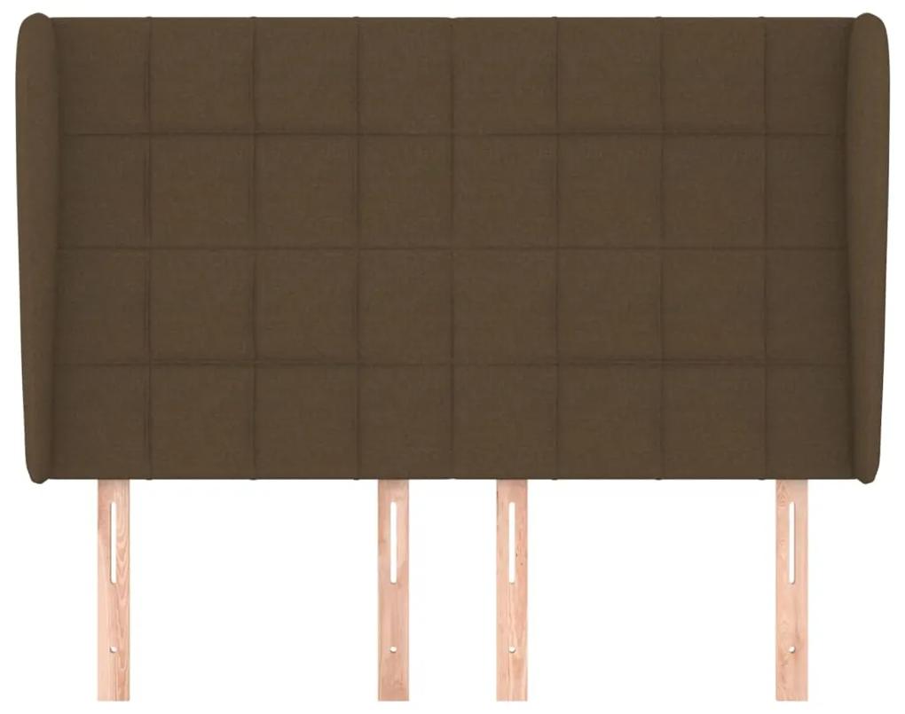 Tablie de pat cu aripioare maro inchis 147x23x118 128 cm textil 1, Maro inchis, 147 x 23 x 118 128 cm