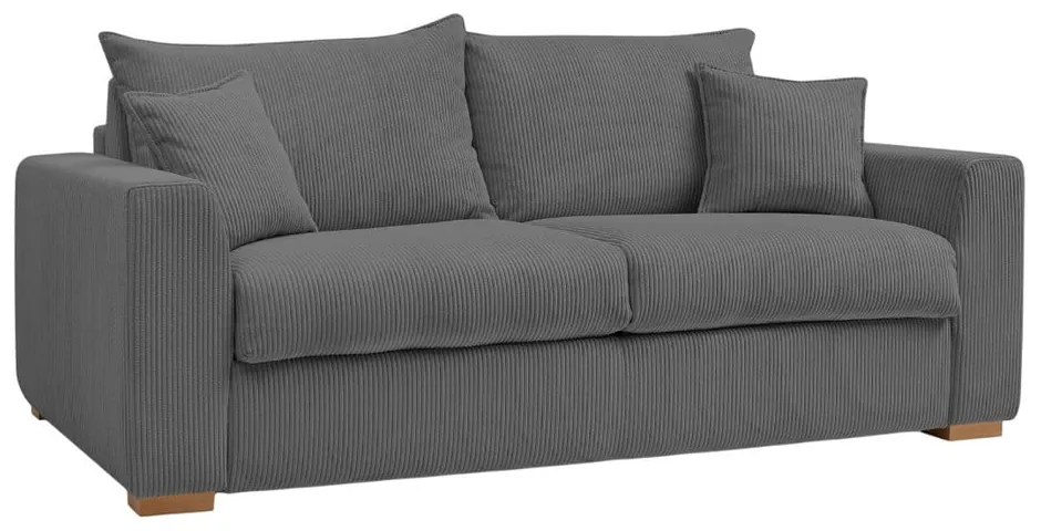 Canapea gri extensibilă cu tapițerie din catifea reiată 225 cm Augustin – Bobochic Paris