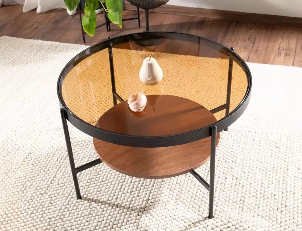 Masa de cafea Prima B chihlimbar transparent/nuc ø74/h43