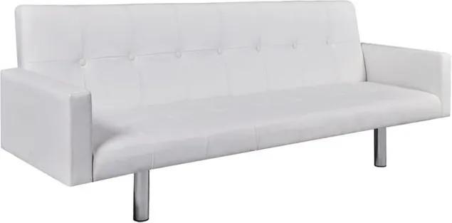 Canapea extensibilă cu brațe, alb, piele artificială