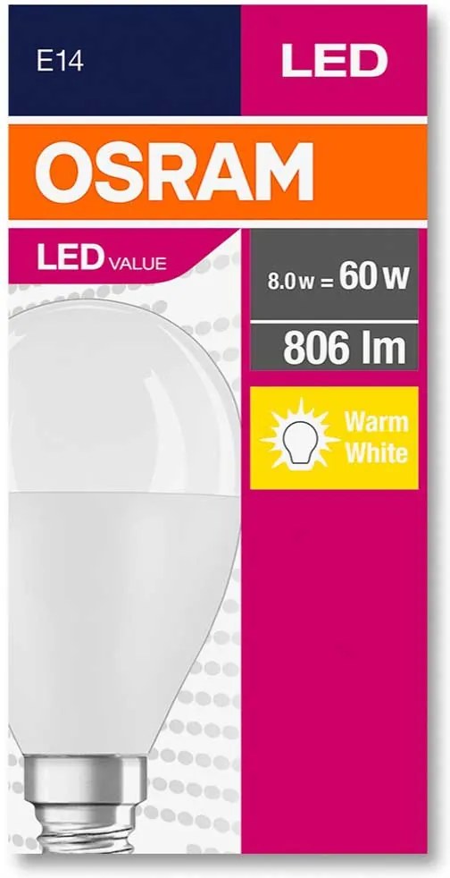 BEC LED VALUE CL P FR 60 NON-DIM 8W/827 E14