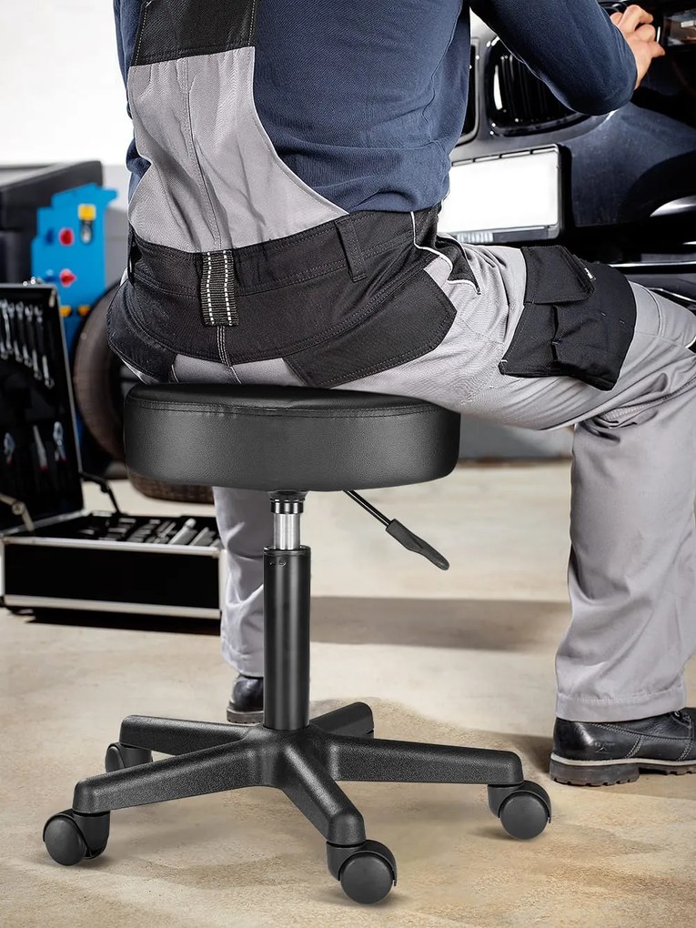 Taburet pe roți BONY, Ø35cm, negru Casaria