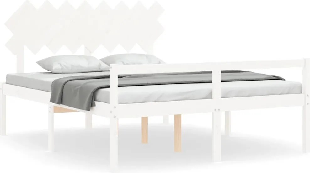 vidaXL Cadru de pat senior cu tăblie, 160x200 cm, alb, lemn masiv