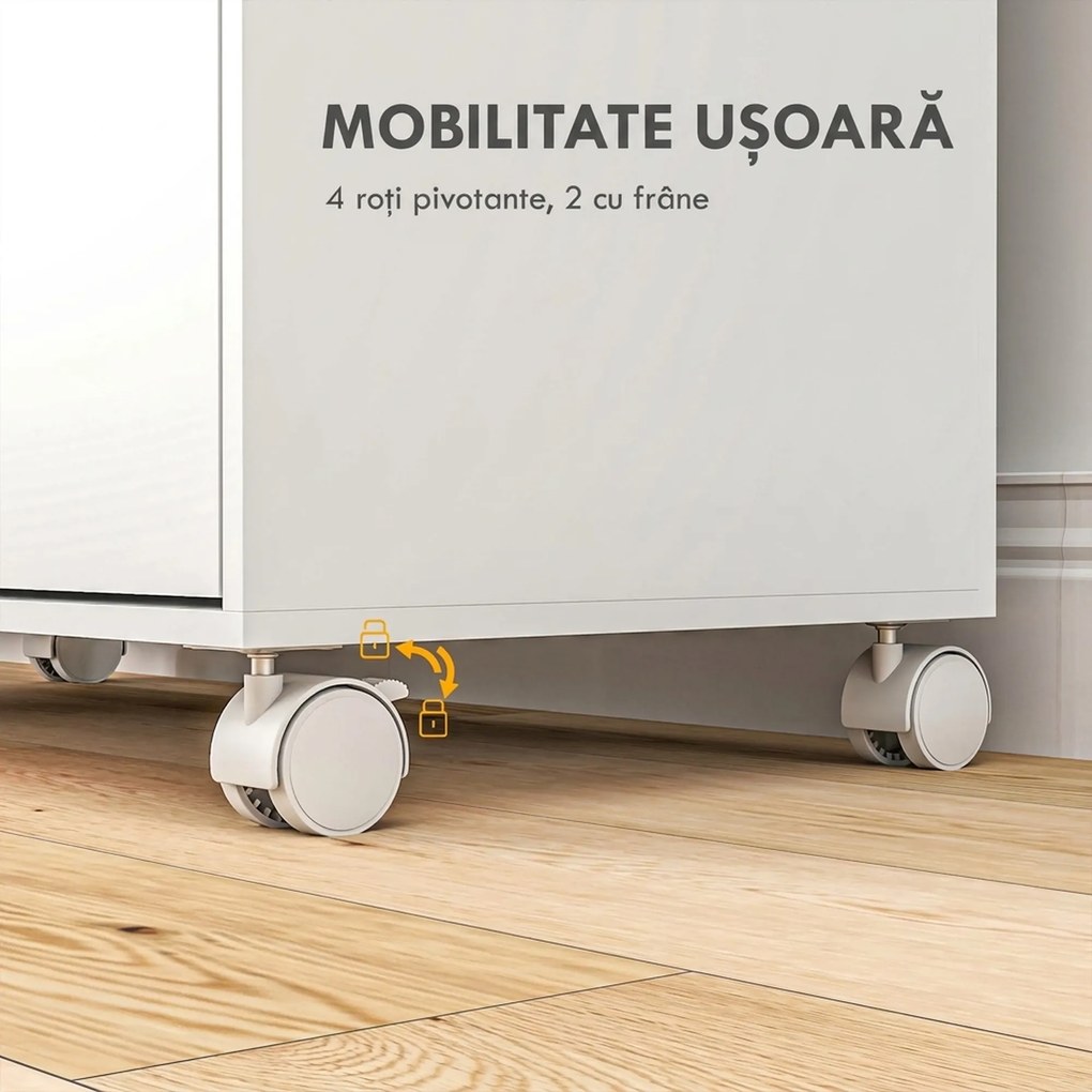HOMCOM Dulap Multifuncțional cu Masă de Călcat | Blat din Tesatura Efect In | 3 Rafturi | Ghidaj pentru Agățat | 127x42.5x99 cm | Alb | Aosom Romania