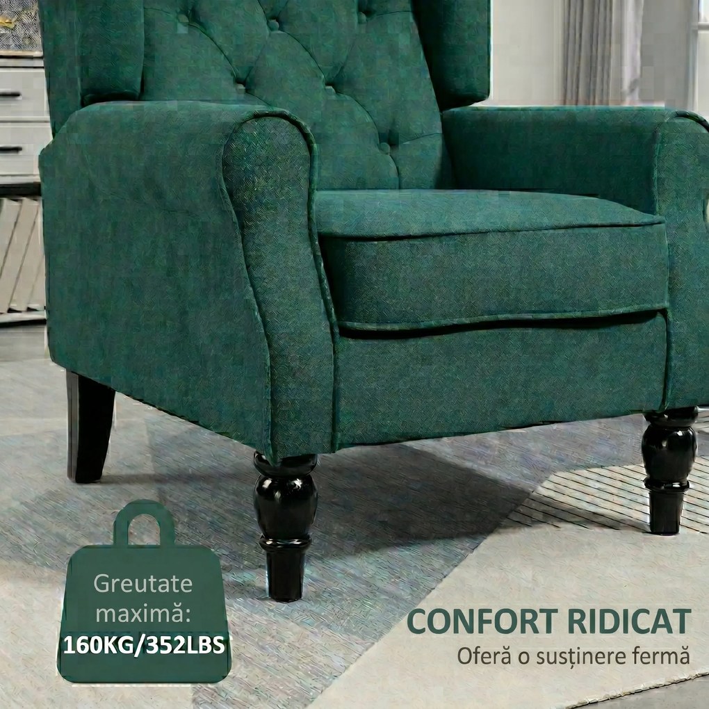 HOMCOM Scaun Accent Clasic cu Picioare de Lemn, Verde închis | Aosom Romania