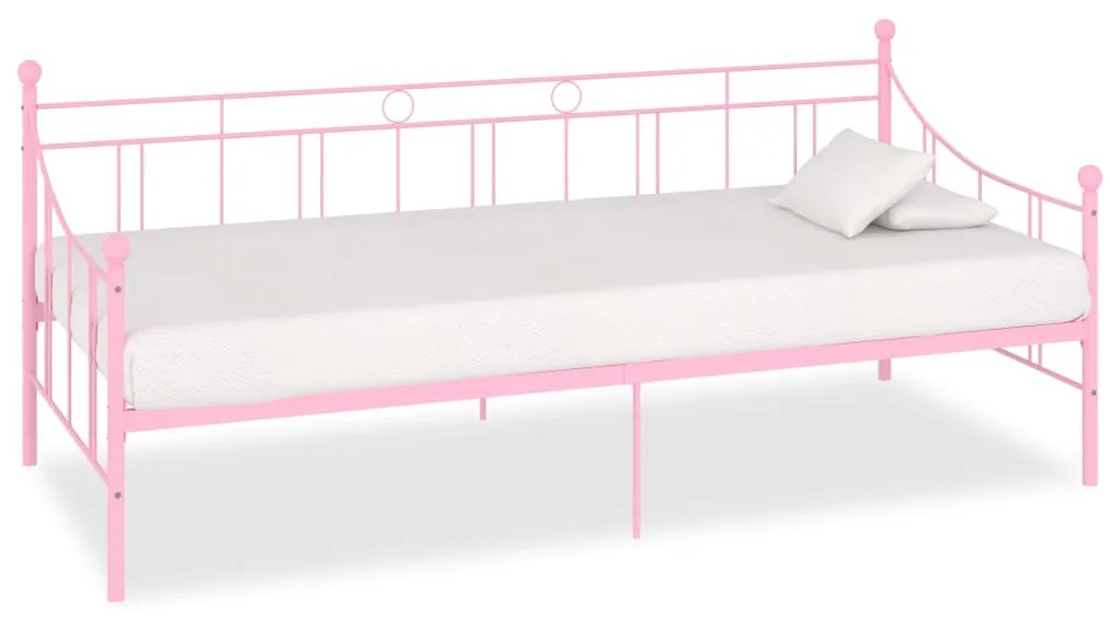 vidaXL Cadru de pat, roz, 90 x 200 cm, metal