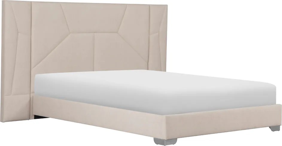 Pat cu somieră şi iluminare LED, 160x200, ţesătură Velvet bej, ALTESA