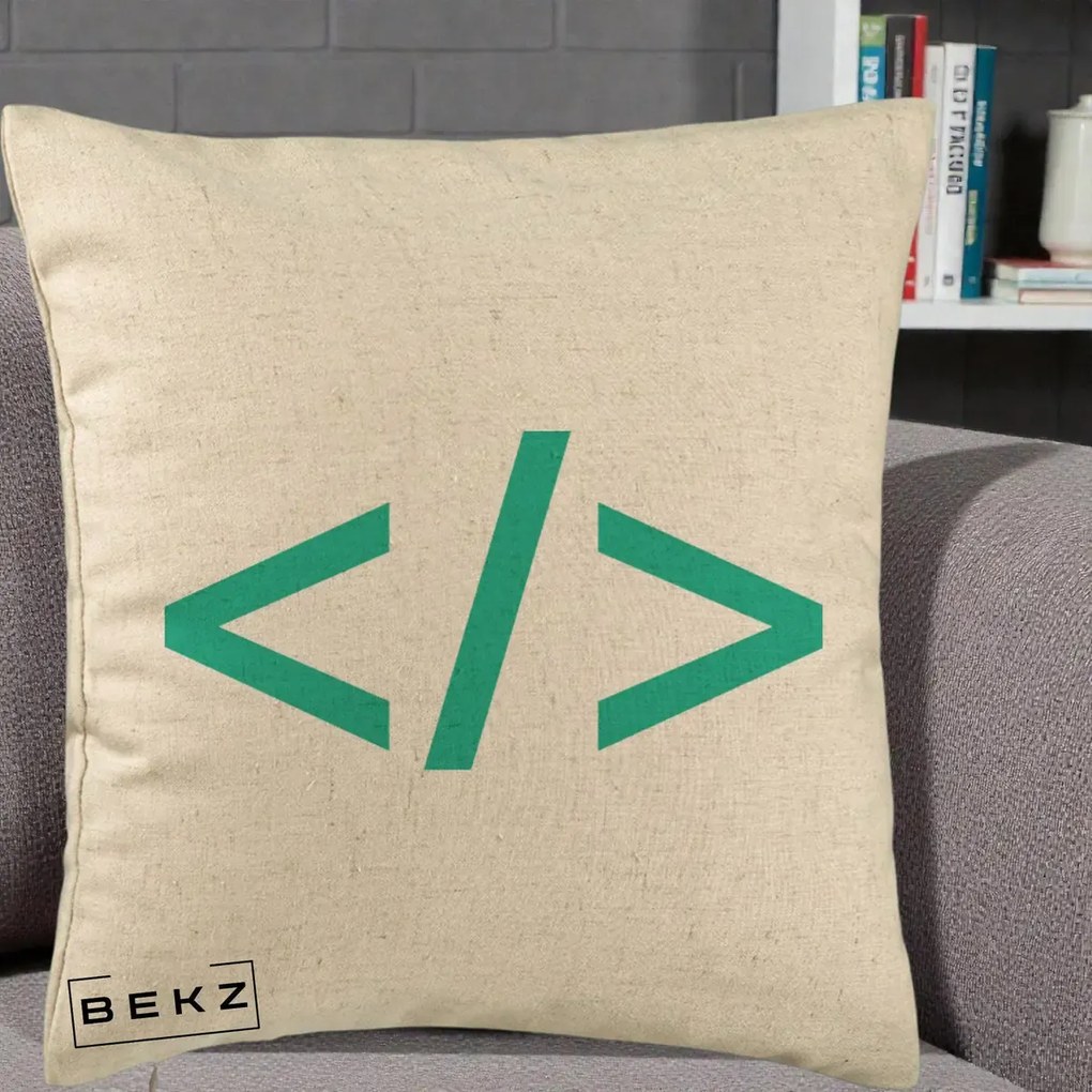 Perna Personalizata Cod HTML Turcoaz, 40x40 cm, Bej, Husa Detasabila, Perna Inclusa, BEKZ®