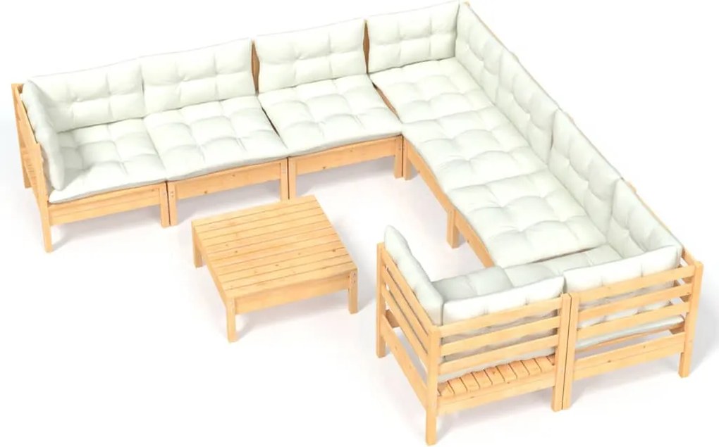 vidaXL Set mobilier grădină cu perne, 9 piese, crem, lemn de pin