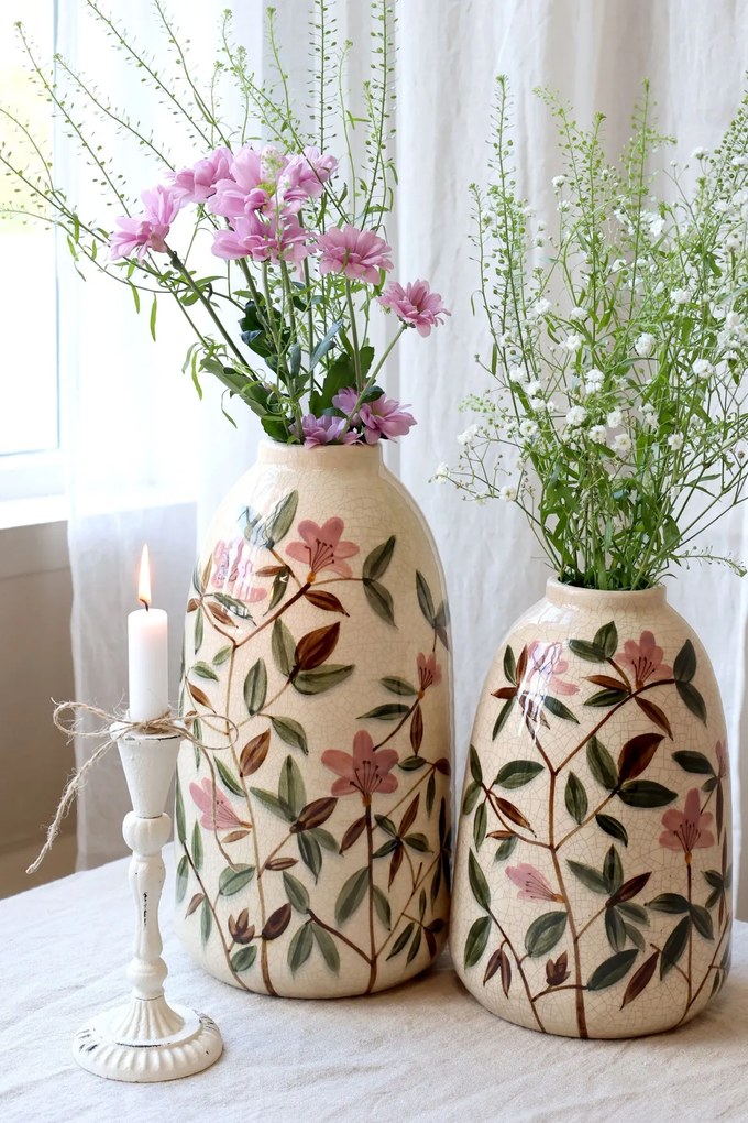 Vaza din ceramica, cu motive florale, H33/D18cm