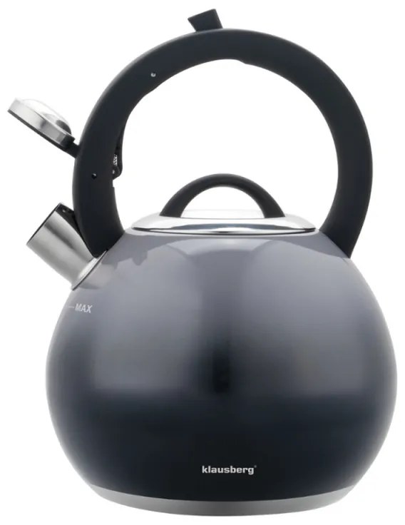 Ceainic cu fluier Klausberg KB 7955, 3l, Mâner izolat termic, Fund multistrat, Inducție, Gri închis grafit
