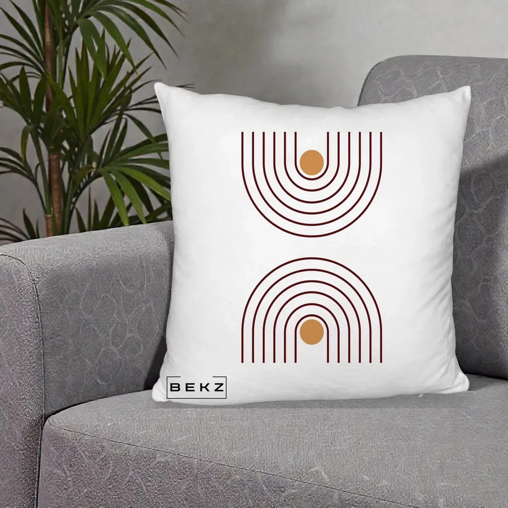Perna Decorativa Geometric Boho Arc, 40x40 cm, Alb Pufos, Husa Detasabila, Perna Inclusa, BEKZ®