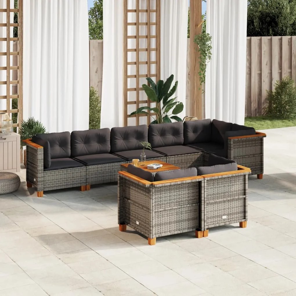 vidaXL Set canapele de grădină, 9 piese, cu perne, gri, poliratan