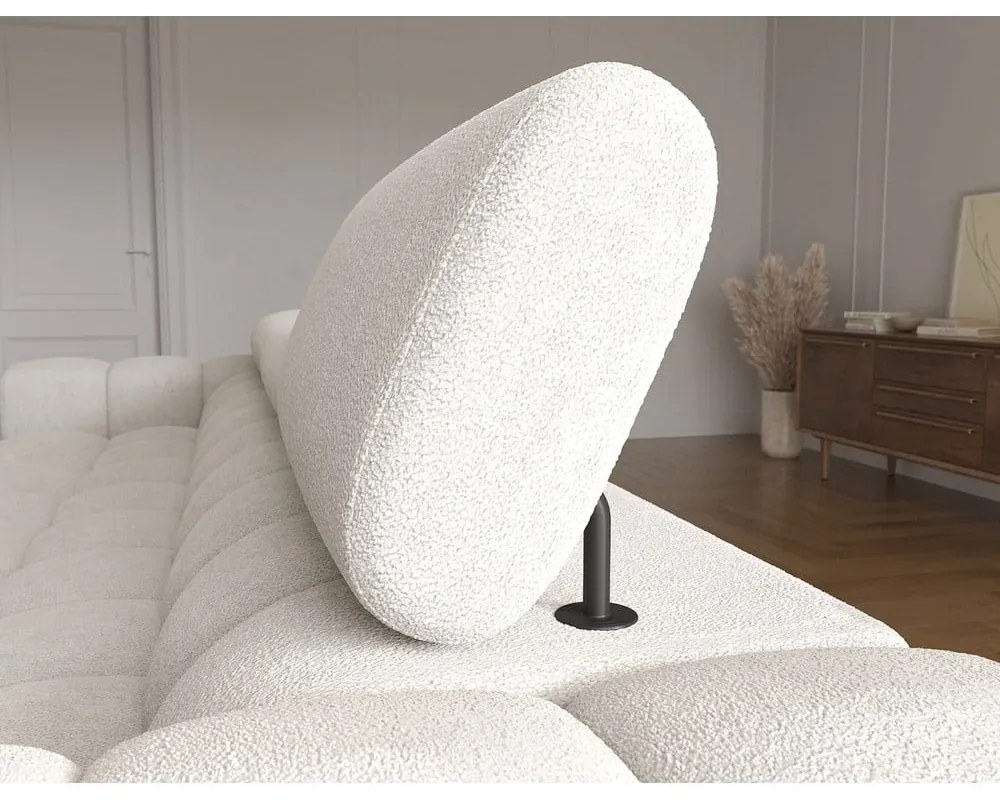 Colțar crem extensibil/cu spațiu de depozitare cu tapițerie din țesătură bouclé (cu colț pe partea dreaptă/cu șezlong) Felro – ELTAP