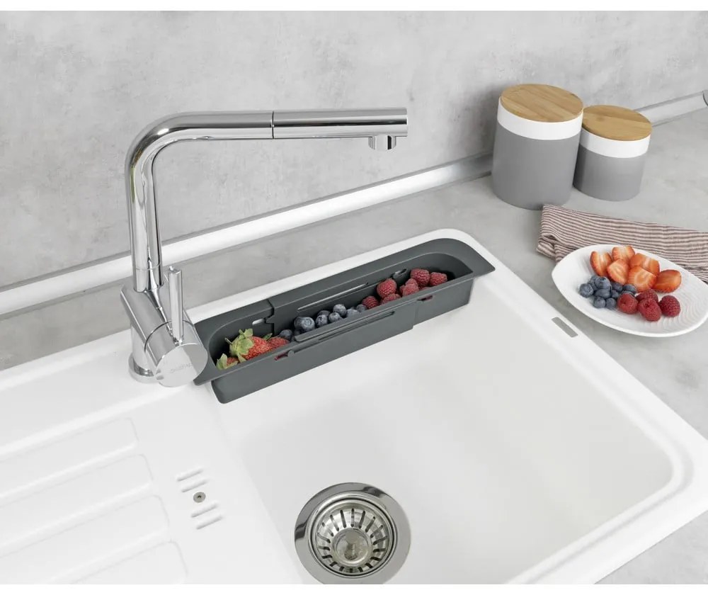 Scurgător telescopic pentru chiuvetă gri din plastic 49,5x8,5 cm Fino – Wenko