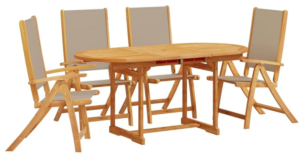 3279322 vidaXL Set mobilier de grădină, 5 piese, lemn masiv acacia/textilenă