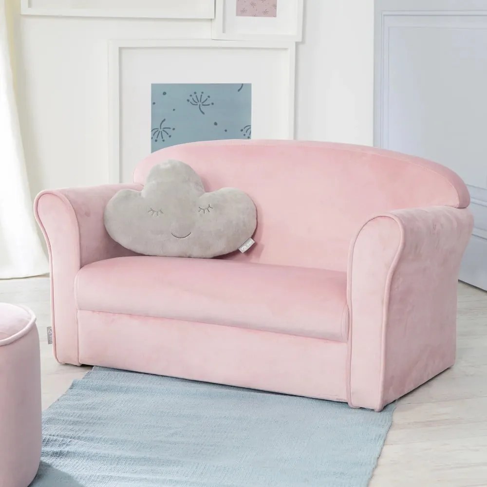 Canapea pentru copii roz-deschis cu tapițerie din catifea 78 cm Lil Sofa – Roba