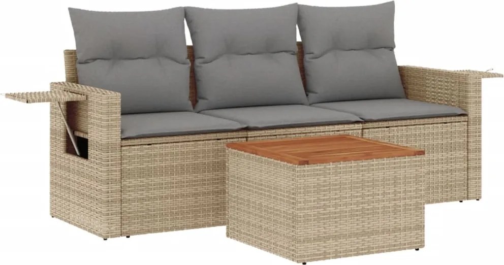 vidaXL Set canapele de grădină, 4 piese, cu perne, bej, poliratan