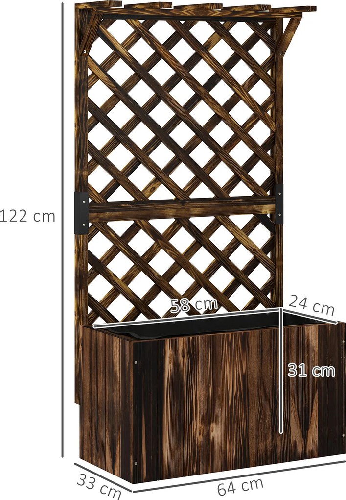 Outsunny Pat înălțat jardiniere cu spalier, ghiveci din lemn 64 x 33 x 122cm carbonizat | Aosom Romania