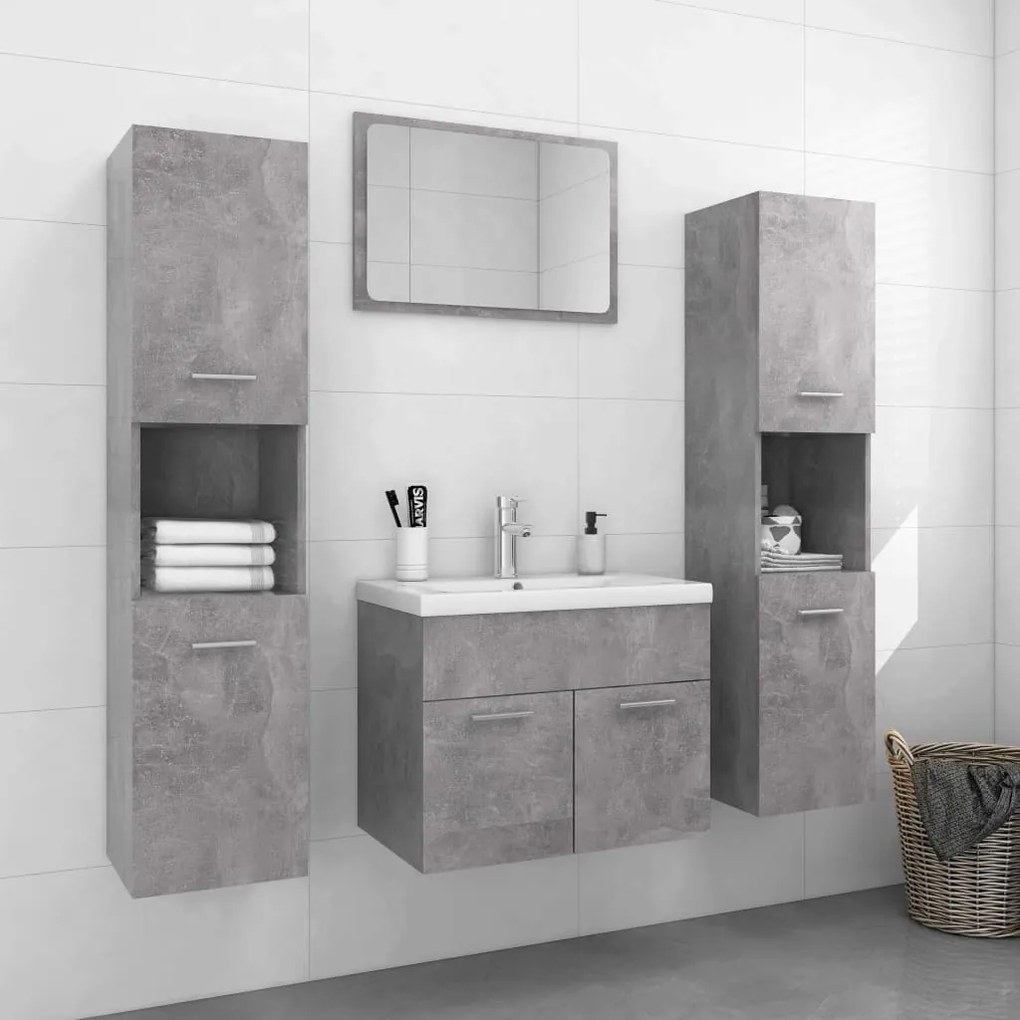3071229 vidaXL Set mobilier de baie, gri beton, lemn prelucrat