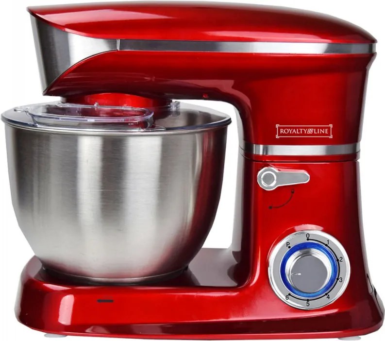 Second hand: Mixer planetar Royalty Line RL-PKM1900.7, 1900W, Cupa inox 6.5 L, 6 viteze + Pulse, Accesorii, Rosu