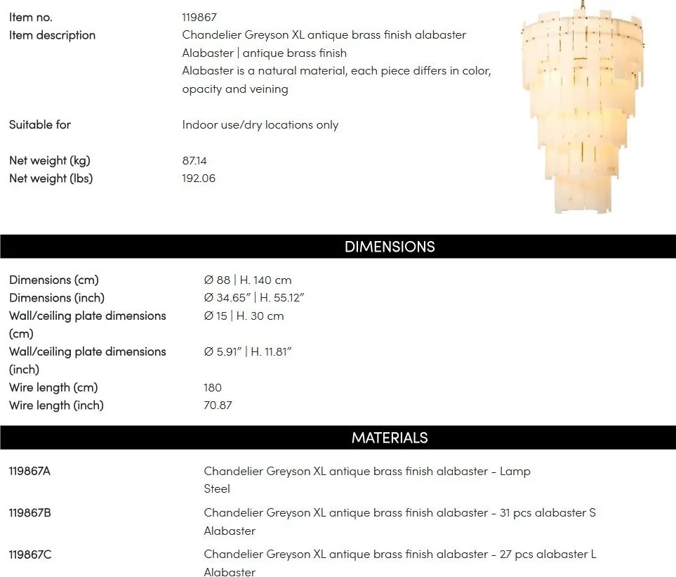 Candelabru design elegant LUX Greyson XL, Alabaster