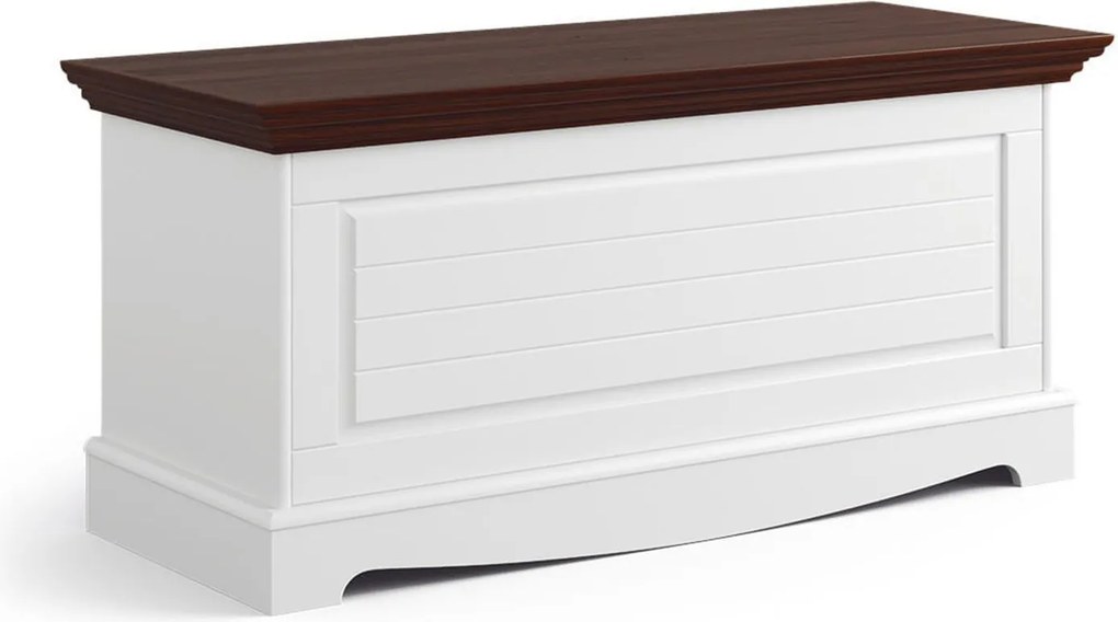Băncuță lemn masiv nuc cu Ladă Alb-, 112 × 45 × 51 cm