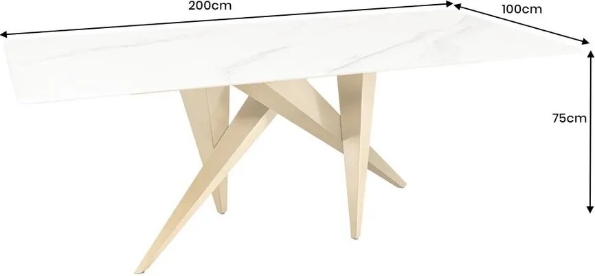 Masa design modern, Metal, Auriu, Ceramica, Alb, ART LIVING 200cm, A-46202 VC