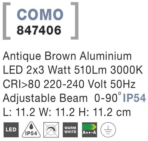 Aplica LED ambientala de exterior IP54 COMO maro antique NVL-847406