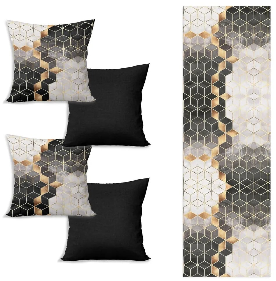 Set napron și 4 fețe de pernă Optic - Minimalist Cushion Covers