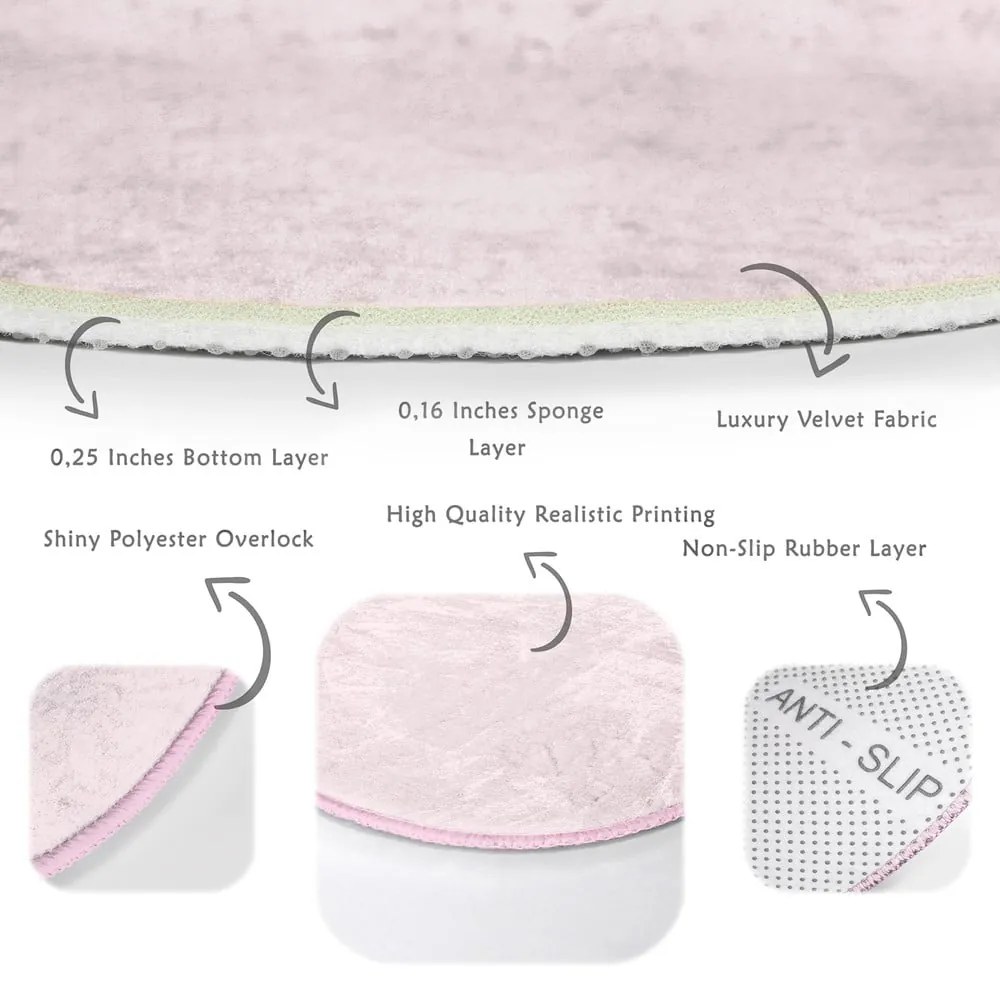 Covor rotund roz deschis lavabil adecvat și pentru aspiratoare robot ø 80 cm Comfort – Mila Home