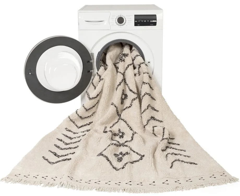 Covor crem lavabil/țesut manual din bumbac 140x210 cm Bereber Rhombs – Lorena Canals