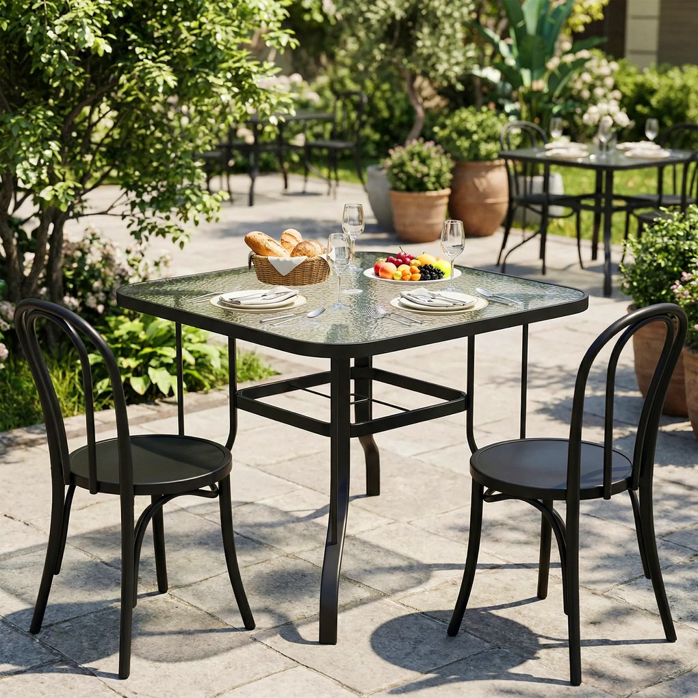 Outsunny Masă de Grădină pentru 4 Persoane cu Gaură pentru Umbrelă Ø54 mm, 96,5x96,5x70 cm, Negru | Aosom Romania