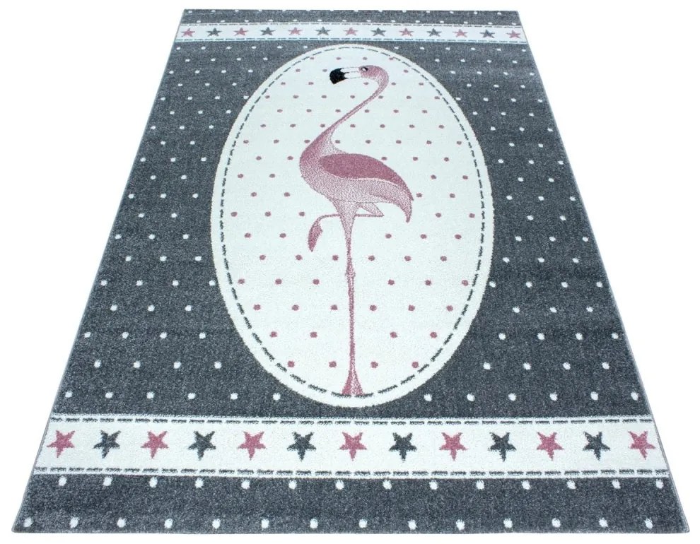 Covor gri cu flamingo uimitor pentru camera fetelor Lăţime: 120 cm | Lungime: 170 cm