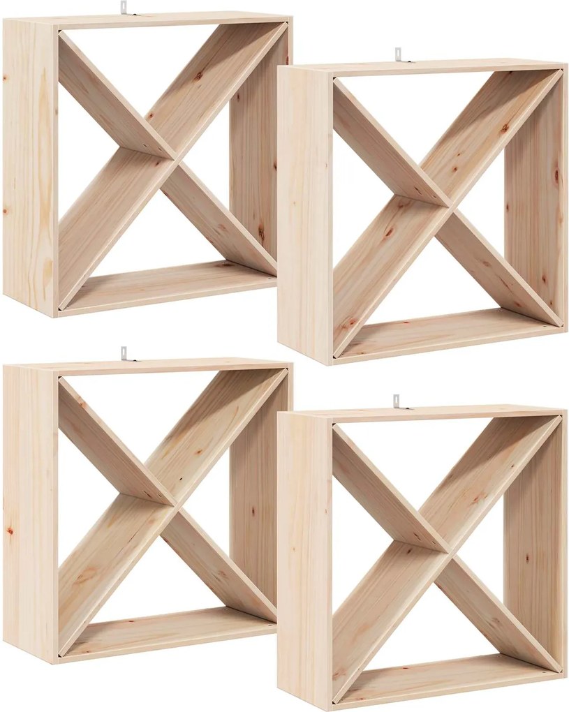 vidaXL Raft pentru vin 4 pcs natural 62 x 25 x 62 cm Lemn de pin masiv