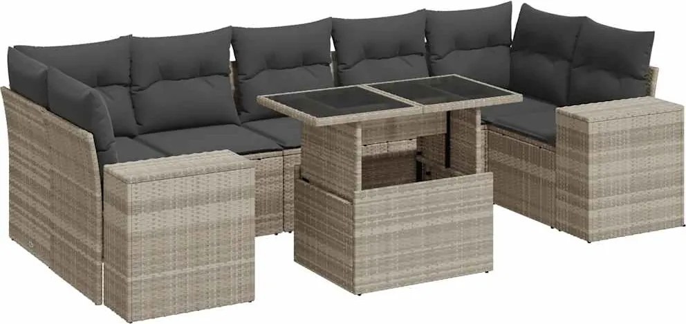 vidaXL Set mobilier de grădină cu perne, 8 piese gri deschis poliratan