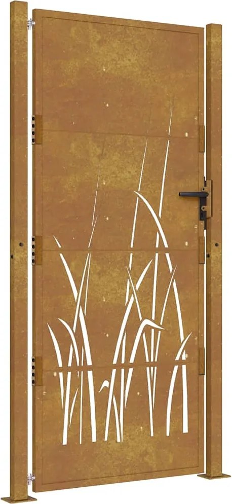 vidaXL Poartă de grădină 100x200 cm, oțel corten, design cu iarbă