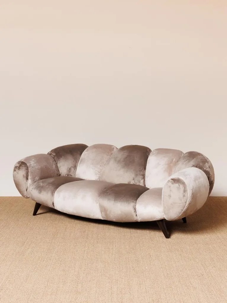 Canapea premium din catifea taupe, 3 locuri, „Mercurio”