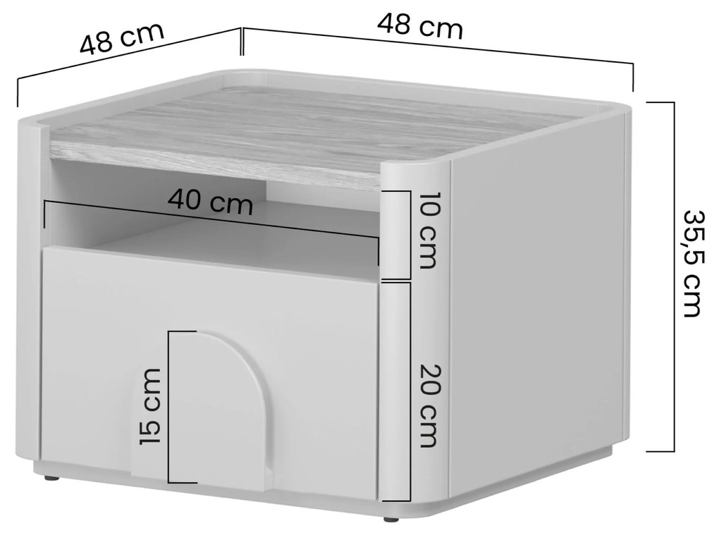 Noptieră Amilio 50 cm - cashmere / stejar uleiat / mânere cashmere