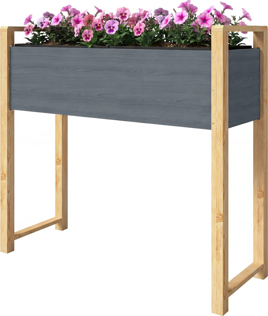 Outsunny Pat de grădină pătrat cu picioare, pat de grădină ridicat, 4 orificii de drenaj și țesătură nețesută, 98 x 37 x 90 cm, gri | Aosom Romania