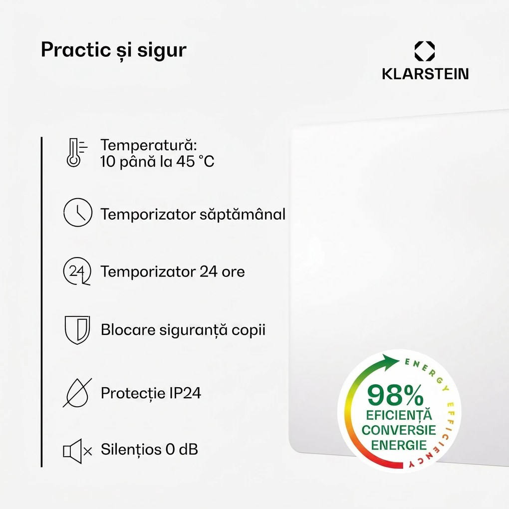 Klarstein Wonderbeam 450 Hibrid Încălzitor cu infraroșu 60 x 60 cm 450 W, cronometru săptămânal, telecomandă.