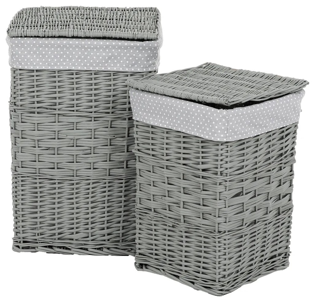 Set de coșuri de răchită pentru rufe Buline gri 2 bucăți, 2 dimensiuni, 40 x 60 x 40 cm