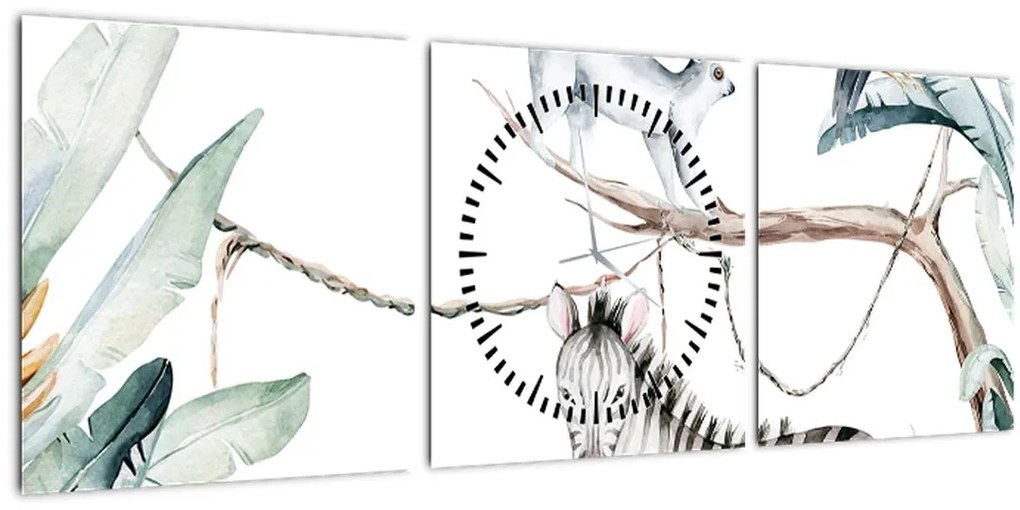 Tablou - Animale exotice (cu ceas) (90x30 cm)