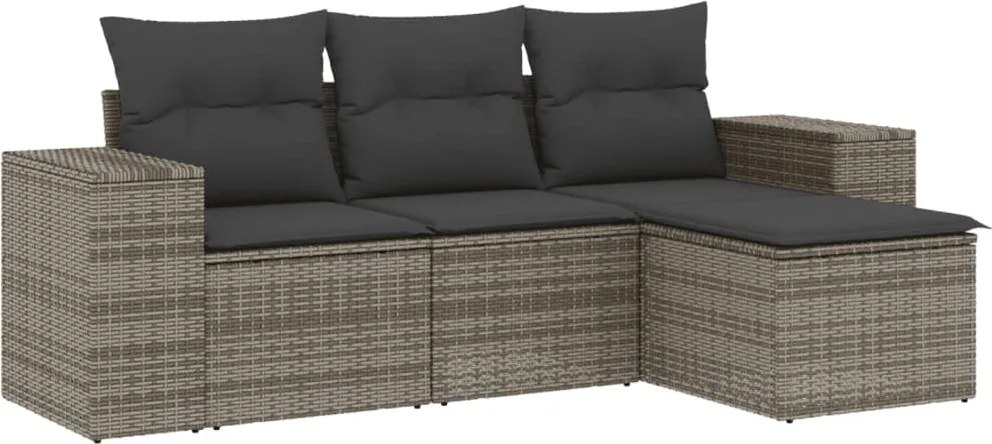 vidaXL Set canapea de grădină cu perne, 4 piese, gri, poliratan